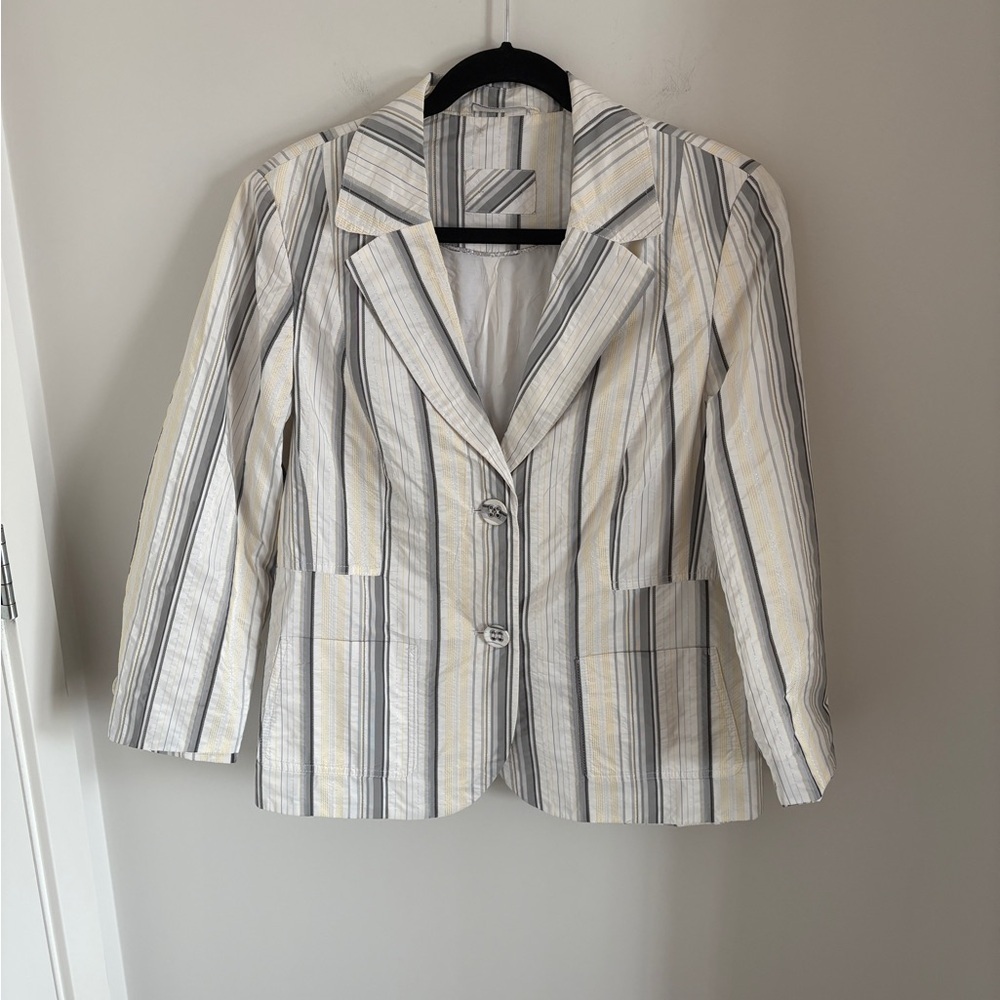 Steilmann Germany Black and Cream Striped Blazer Size 14